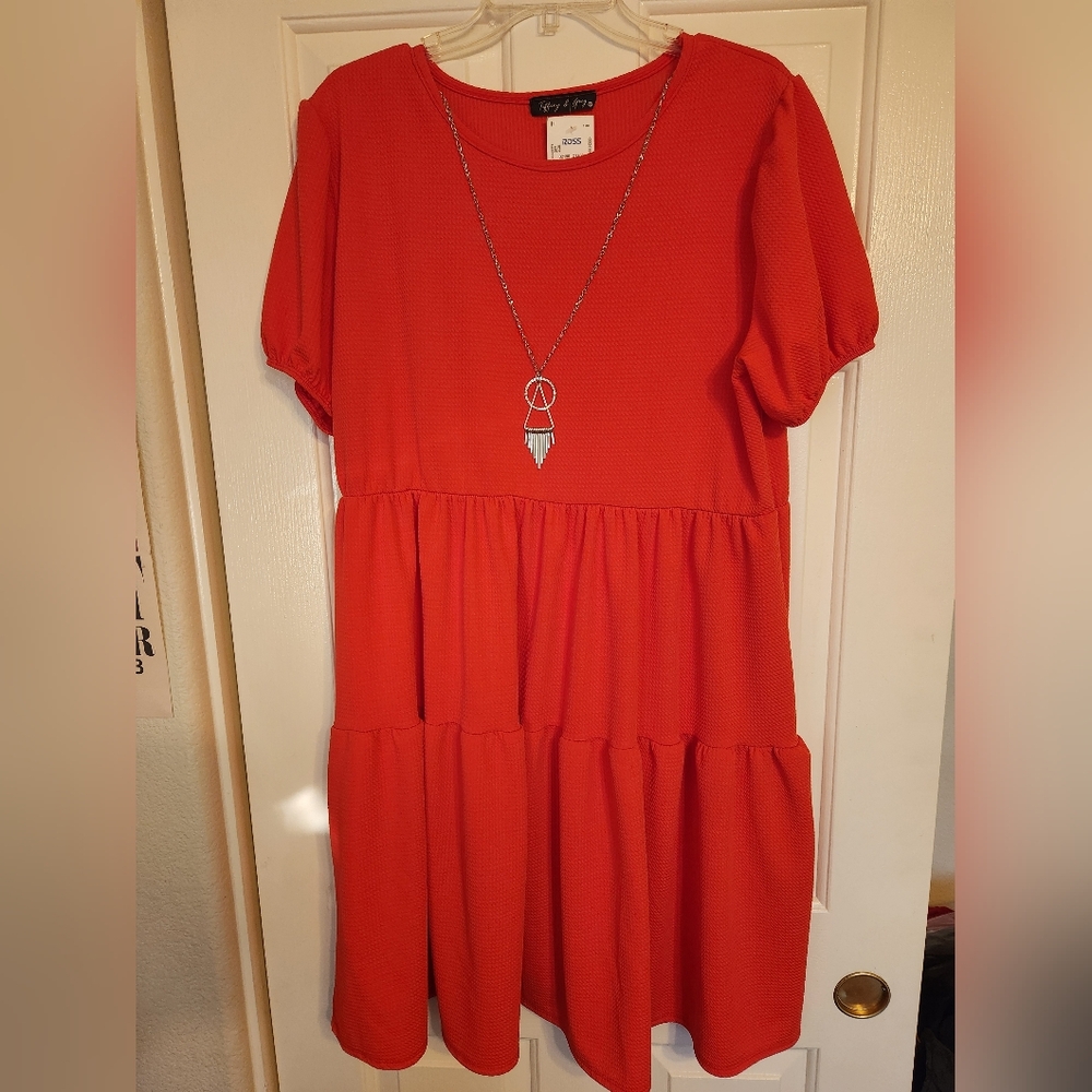 Red/Orange Pleated Midi dress